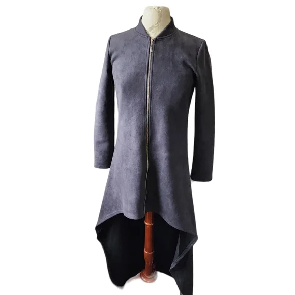 AKIRA CHICAGO Black Faux Suede, high low coat size S